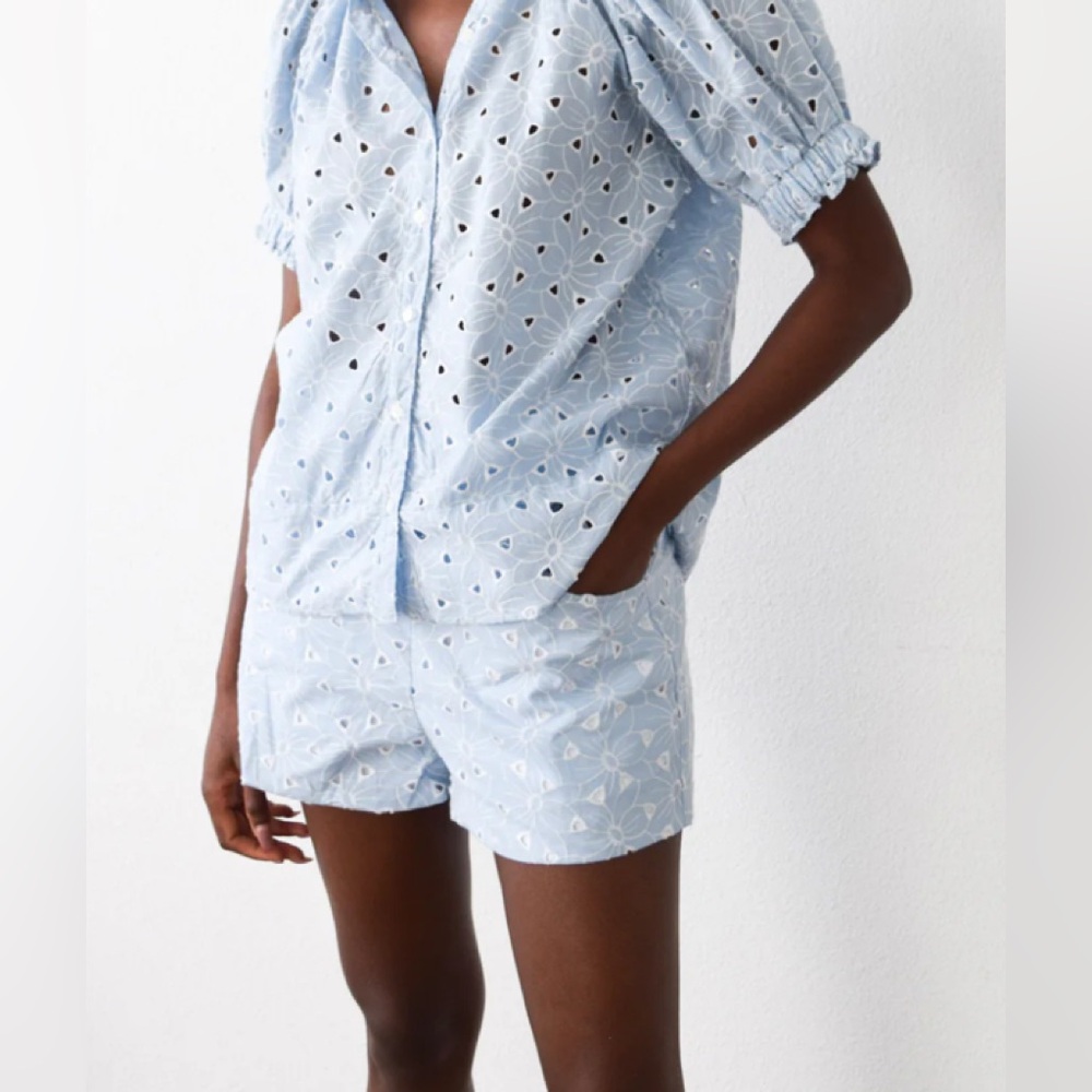 Never a Wallflower Blue eyelet blouse & short set